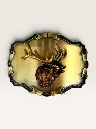 Vintage Elk Head and Brass Belt Buckle