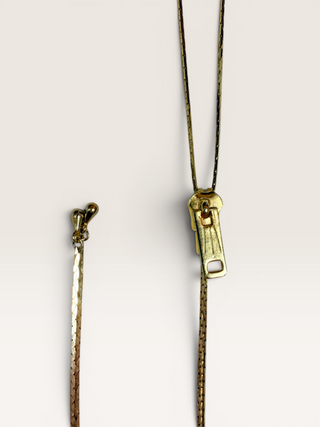 Gold Colored Zipper Necklace Bolo Tie