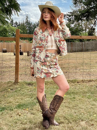 Letting Me Down Jacquard Tapestry Mini Skirt