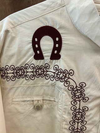 Vintage Men’s White Diamonds Boots Snap Up Shirt L