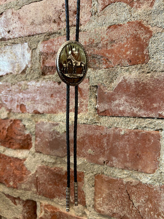 Silver Horses Feather Backdrop Bolo Tie