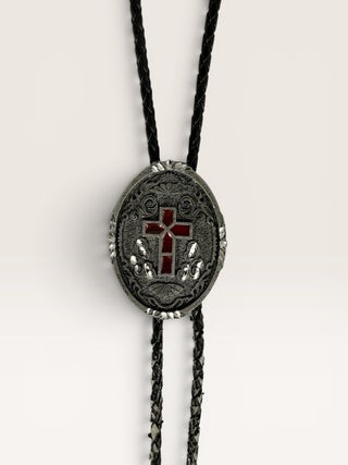 Vintage Silver and Red Cross Bolo Tie