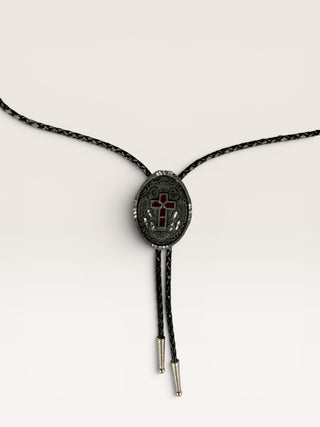 Vintage Silver and Red Cross Bolo Tie