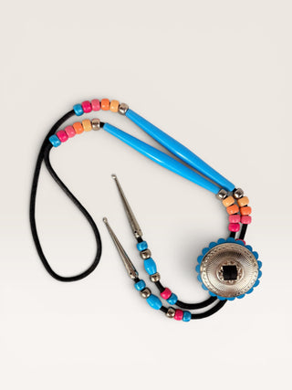 Vintage Blue Beaded Bolo Tie