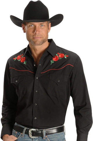 Ely Cattleman Rose Embroidery Western Snap Up Shirt