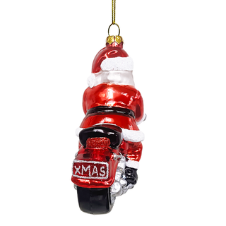 Motorcycle Santa Cruising Glass Christmas Ornament