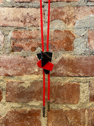 Red and Black Geometric Bolo Tie