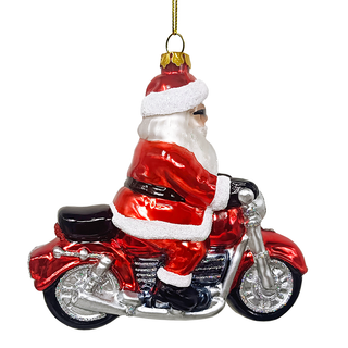 Motorcycle Santa Cruising Glass Christmas Ornament