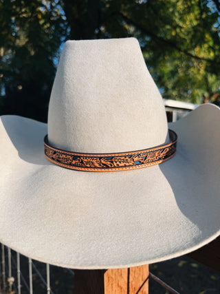 Twister Hat Band Floral Tooled Underlay Blue
