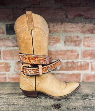 Genuine Leather Horse Scene Tooled Belt