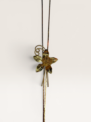 Vintage Gold Colored Rose Necklace Bolo Tie