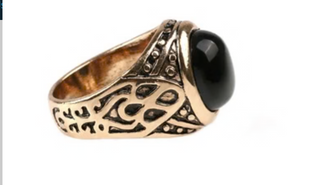 Black Stone Gold Tone Biker Ring